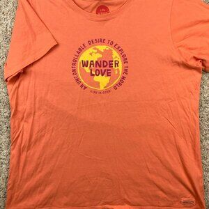 Life is Good T-Shirt Women XL Short Sleeve Orange Graphic Crew Neck Wander Love